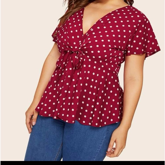 Plus Knot Front Polka Dot Blouse Size 2XL - Picture 2 of 11